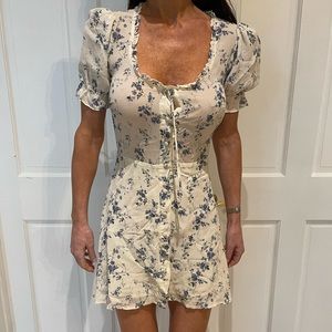 Reformation mini dress blue and white flowers